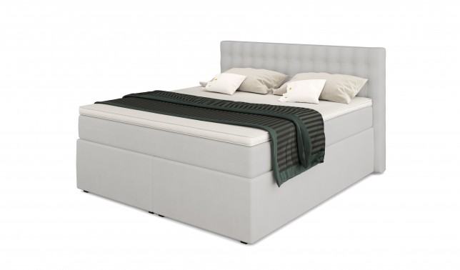King Boxspringbett mit TFK-Matratze und Topper in div. Größen und Farben - Größe 180x200 cm - Farbe Weiß Kunstleder - Härtegrad H2 / H3 - Topper Viscoschaum-Topper 